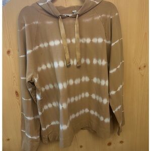 ISSAC MIZRAHI LIVE WOMANS XL HOODIE GOLD WHITE TIE DYE LOOKING STYLISH  EUC